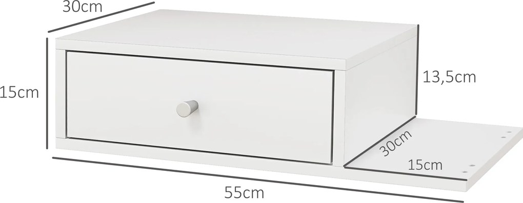 Conjunto de 2 mesas de cabeceira de parede, prateleira lateral e gaveta - 55 x 30 x 15 cm, MDF branco