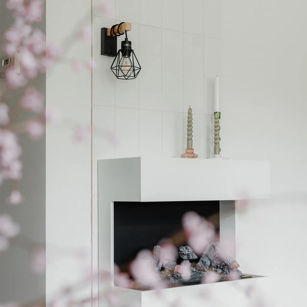 Aplique rústico preto com madeira - Chon