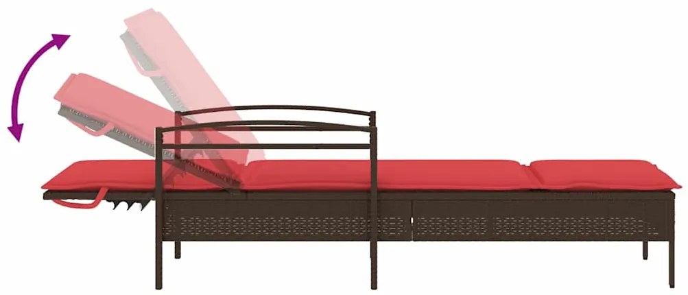 Espreguiçadeira com almofada marrom 63x200x81 cm vime sintético (apena