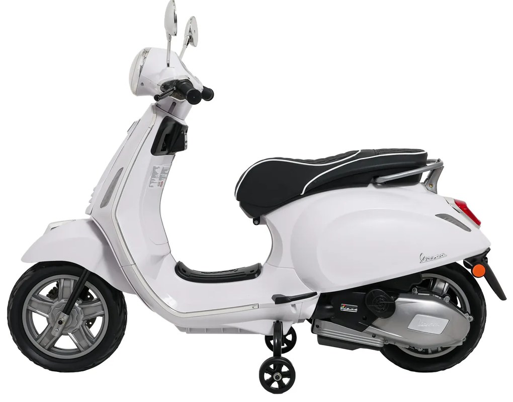 Vespa eletrica para crianças 12V ROMA, Rodas Espuma EVA, assento couro ecológico Branca