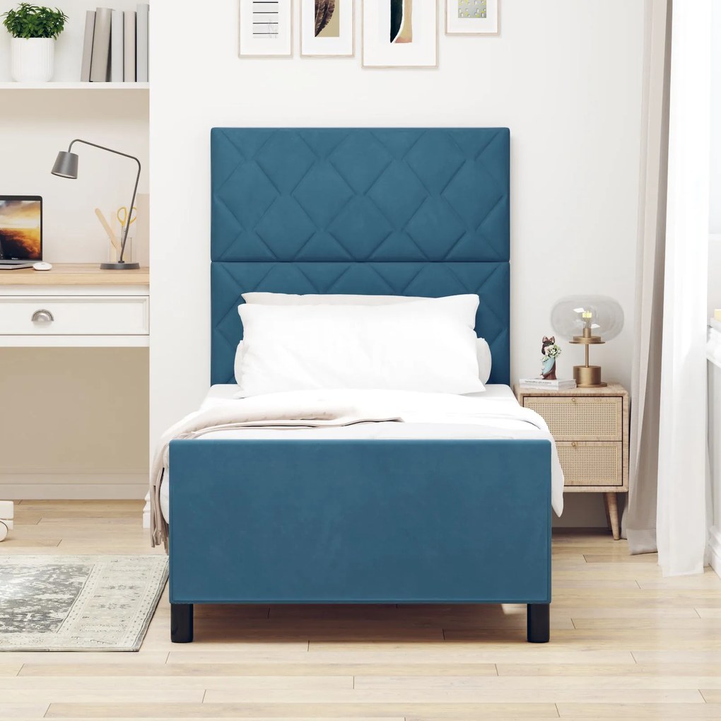 Cama vidaXL Azul Escuro 90x200 cm Veludo