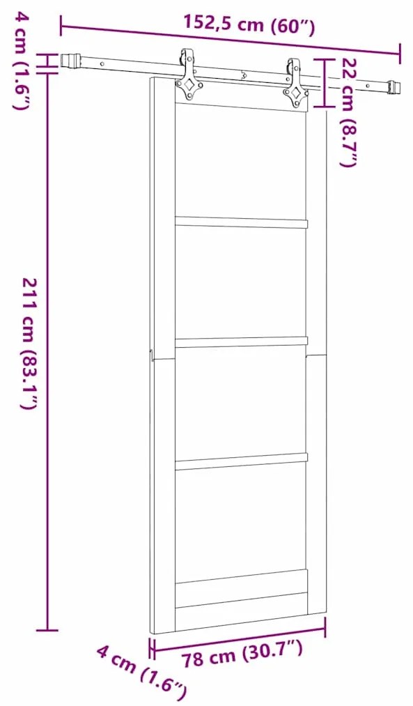 Conjunto de Porta Deslizante vidaXL com Ferragens 78x211 cm Madeira Só
