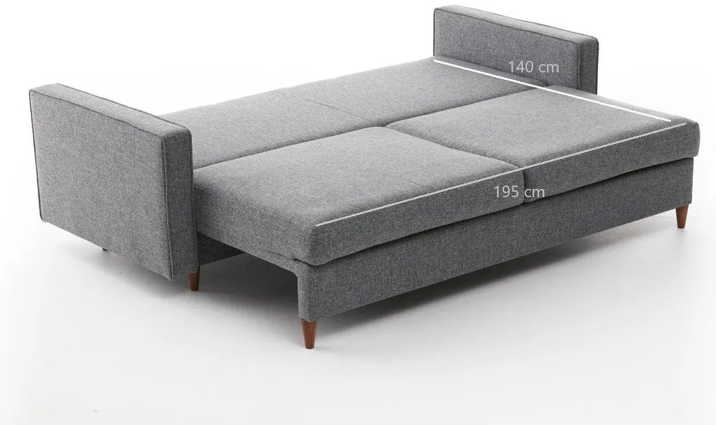 Sofá-cama de 3 lugares Eva – Cinzento – 210 cm x 82 cm x 90 cm