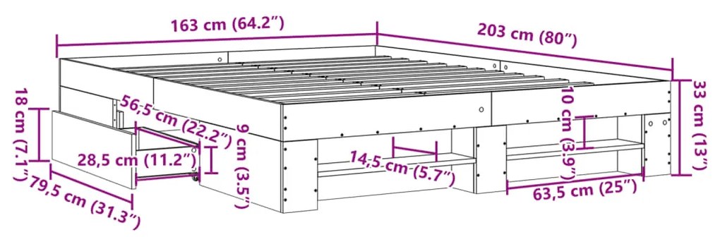 Estrutura de cama 160x200 cm derivados de madeira cinza sonoma