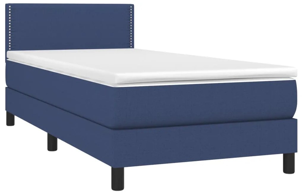 Cama box spring c/ colchão e LED 80x200 cm tecido azul