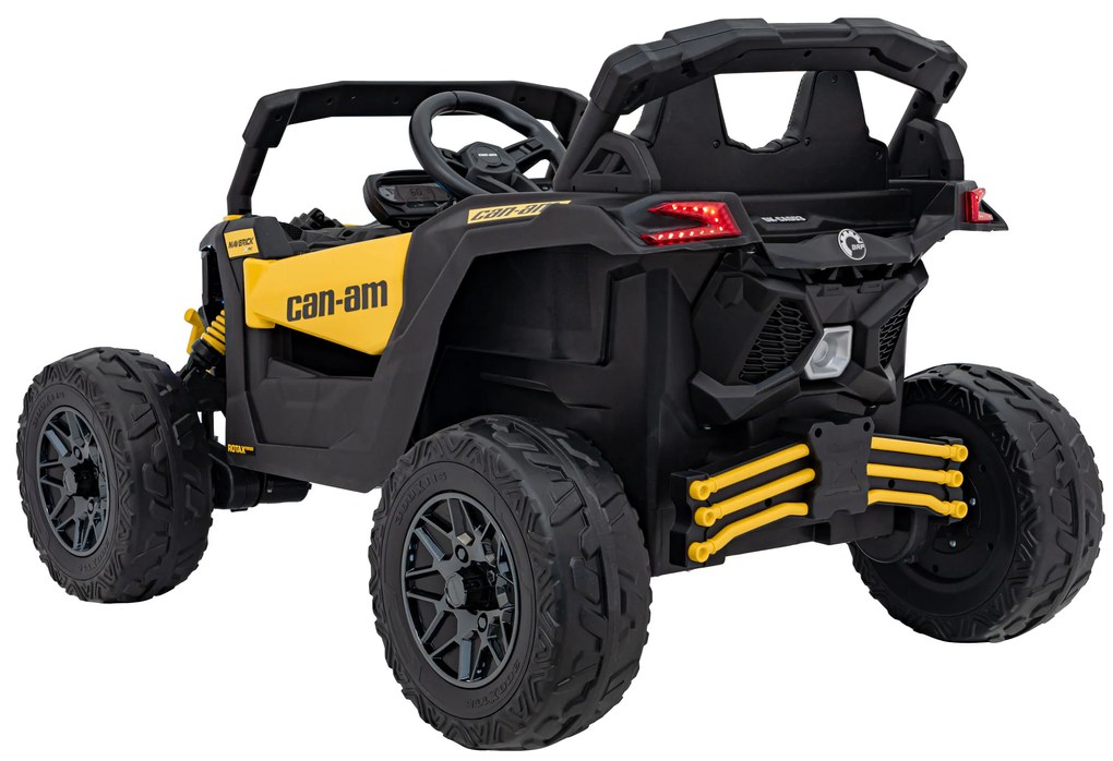 Carro elétrico para Crianças 24V 4x4 4 motores 200W ATV CAN-AM Maverick Rodas Espuma EVA, assento couro ecológico Carga até 30 kg Amarelo