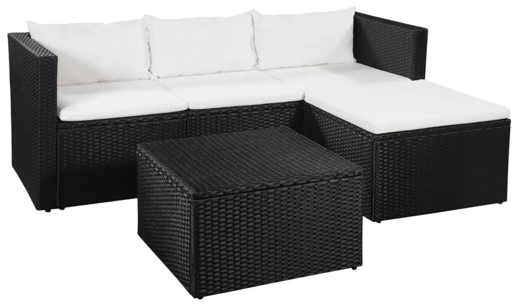 vidaXL 3 pcs conjunto lounge para jardim vime PE preto e branco