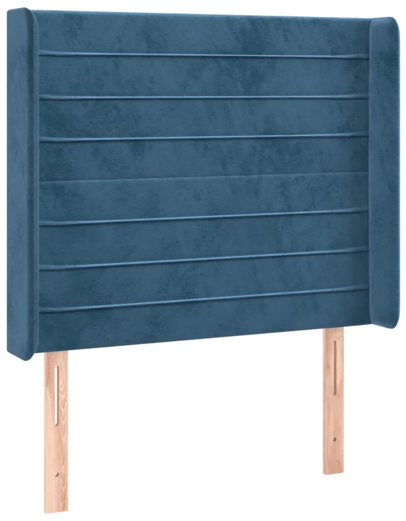 Cabeceira cama c/ luzes LED veludo 93x16x118/128 cm azul-escuro
