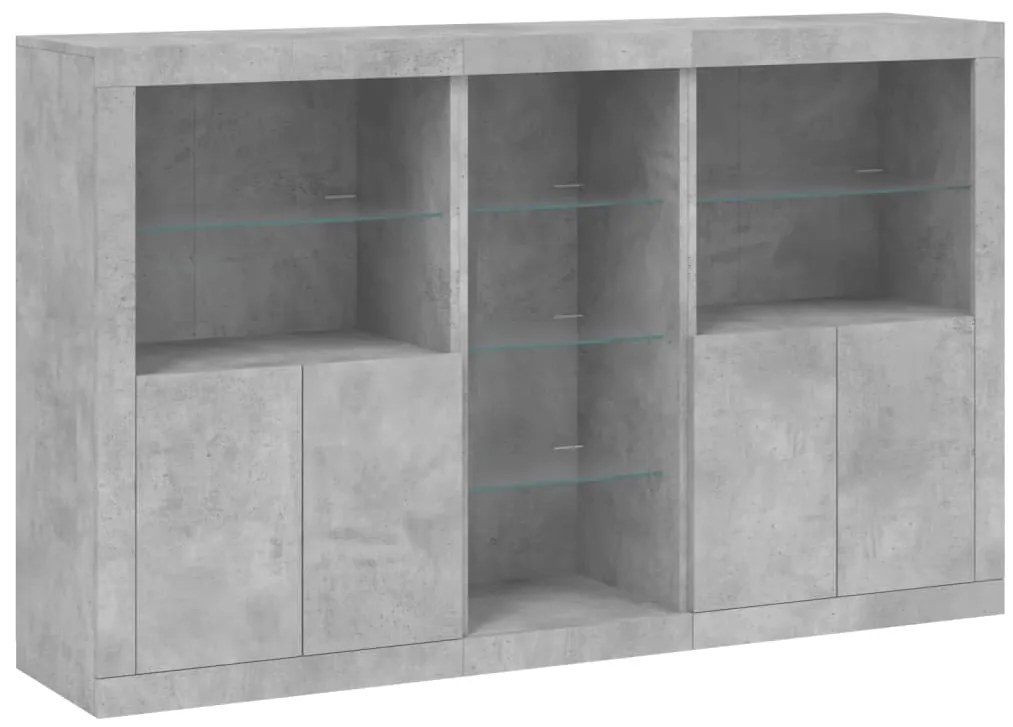 Aparador com luzes LED 162x37x100 cm cinzento cimento