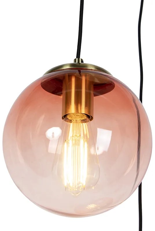 Candeeiro de suspensão Art déco latão 45 cm 3-rosa claro - Pallon Art Deco