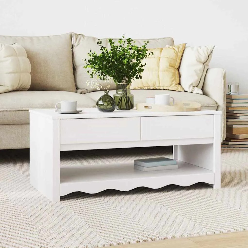 Mesa de Centro vidaXL "DRAMMEN" Branca 99x55x45 cm Madeira Sólida de P