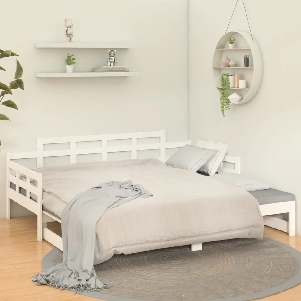 Estrutura sofá-cama de puxar pinho maciço branco 2x(90x190) cm