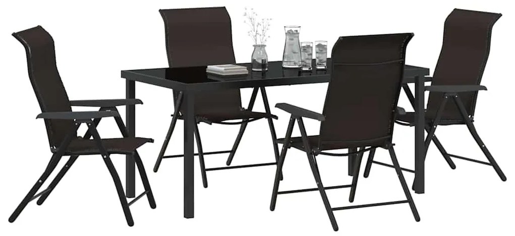 Conjunto de Jantar de Jardim 5 Peças Preto de Rattan Sintético