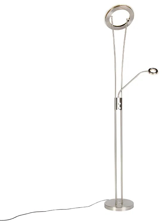 Candeeiro de pé moderno em aço e vidro com braço de leitura LED - Divine Moderno