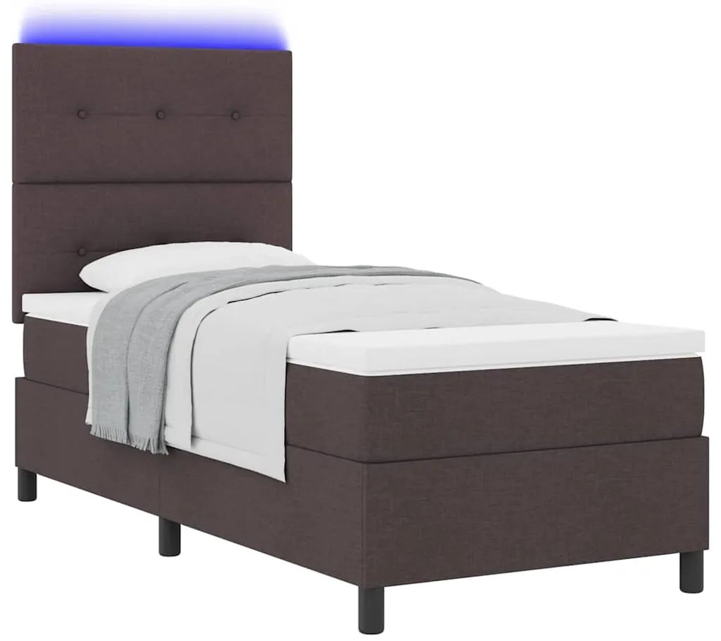 Cama Box com Colchão e LED - Tecido Castanho Escuro, 80 x 200 cm