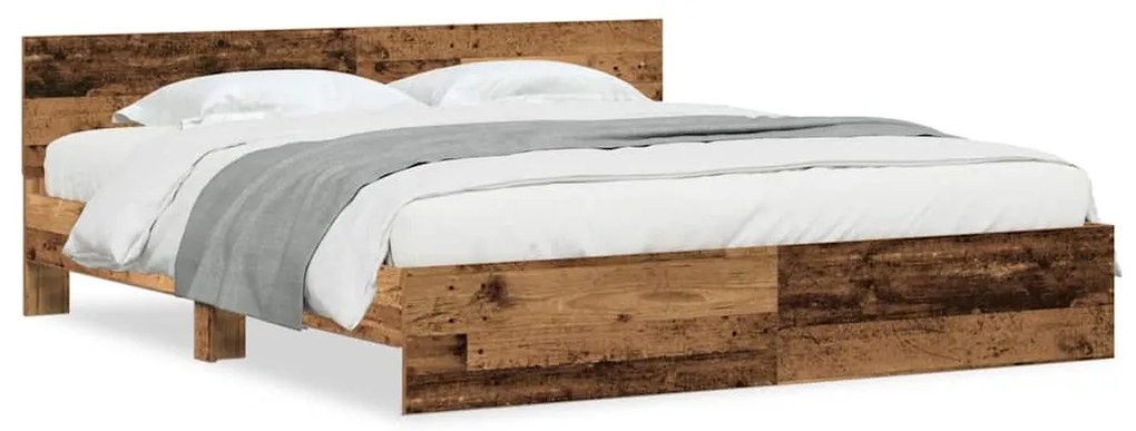 Cama com cabeceira - Madeira velha - 180 x 200 cm - Estrutura de madei