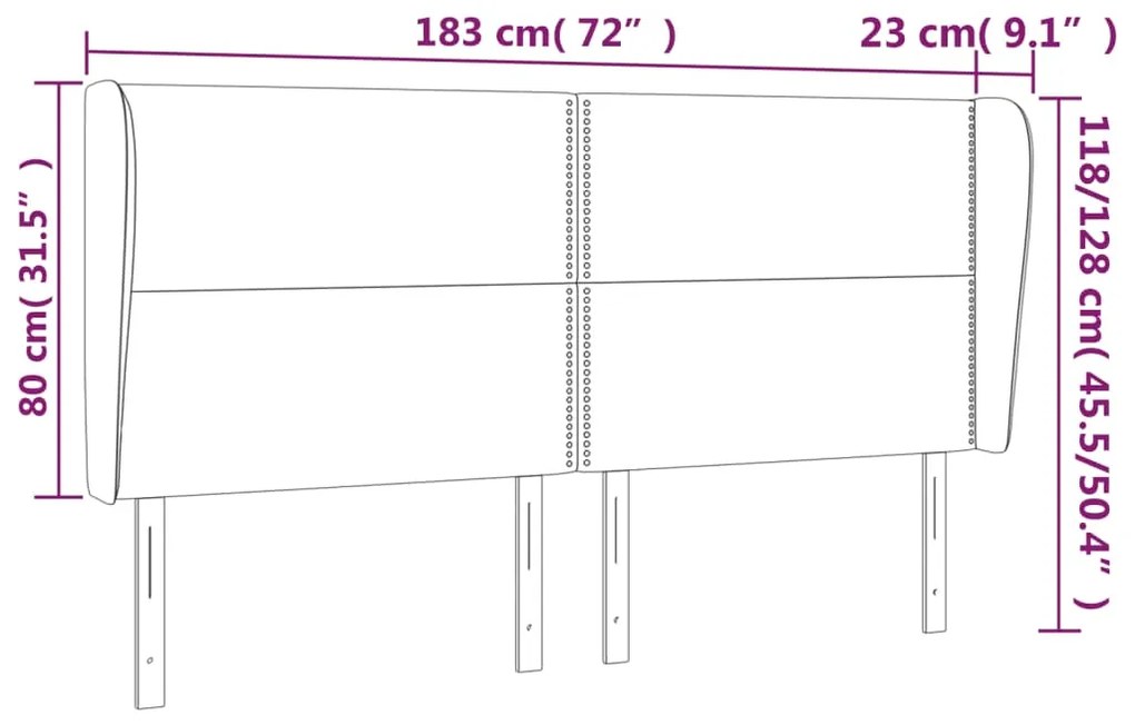 Cabeceira cama c/ abas veludo 183x23x118/128 cm azul-escuro