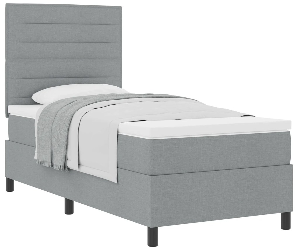 Cama Box Spring com Colchão Cinza Claro Individual Tecido