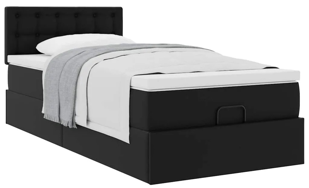 Cama otomana com colchão 90x190 cm couro artificial preto