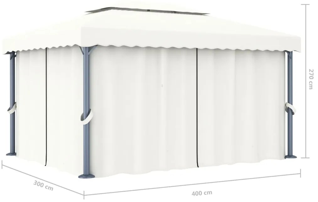 Gazebo com cortinas e cordões de luzes LED 4x3 m branco nata