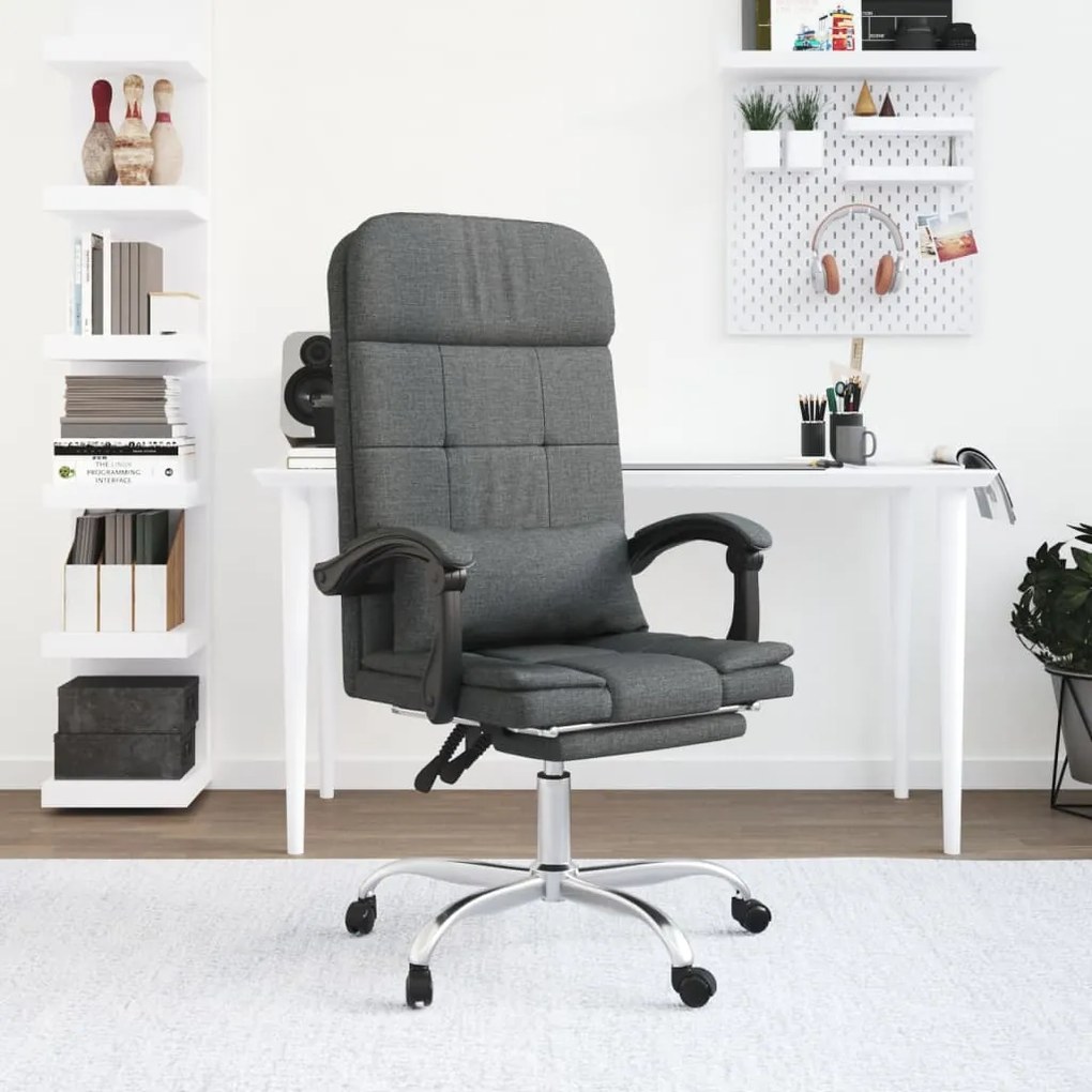 vidaXL Cadeira massagens escritório reclinável tecido cinzento-escuro