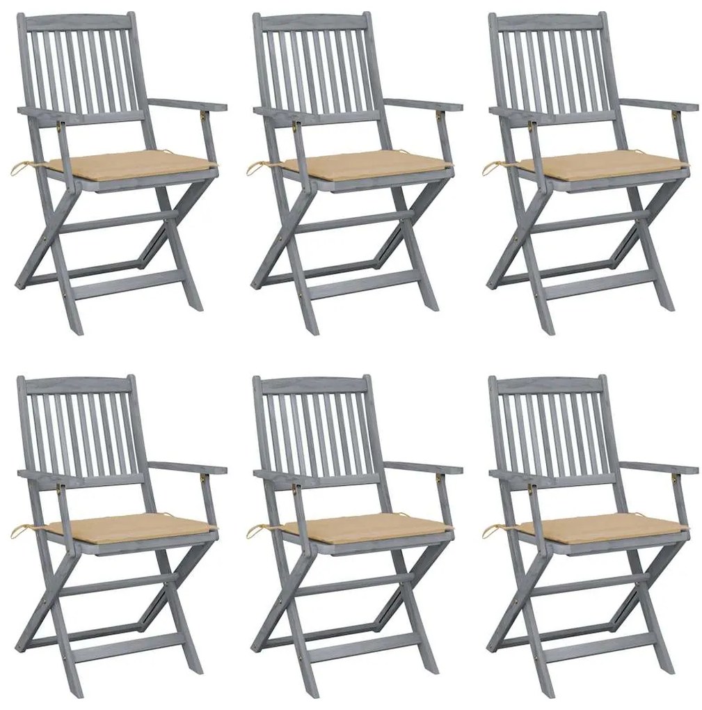 vidaXL Cadeiras exterior dobráveis c/ almofadões 6 pcs acácia maciça