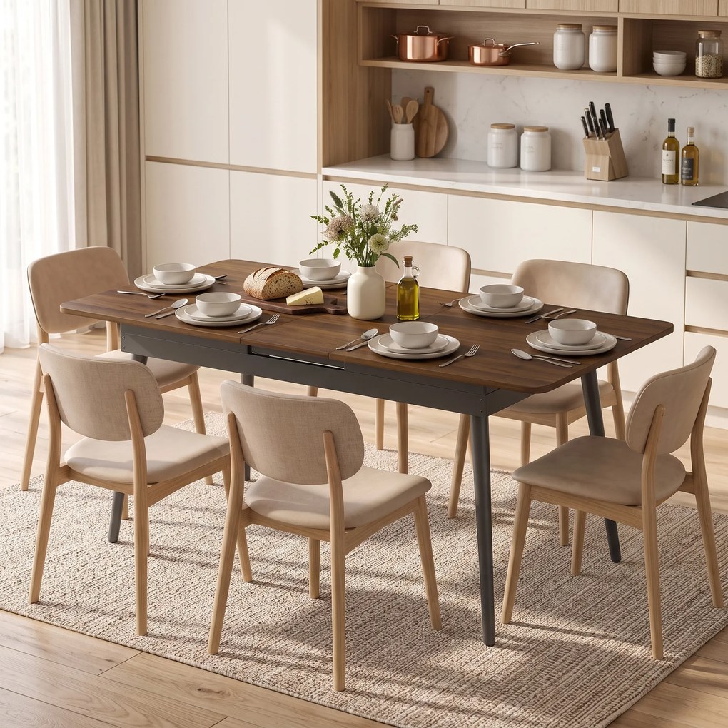 Mesa de Jantar Extensível para 4-6 Pessoas (CADEIRAS NÃO INCLUIDAS) Estilo Industrial Cantos Arredondados 130-160x85x75 cm cor Nogueira