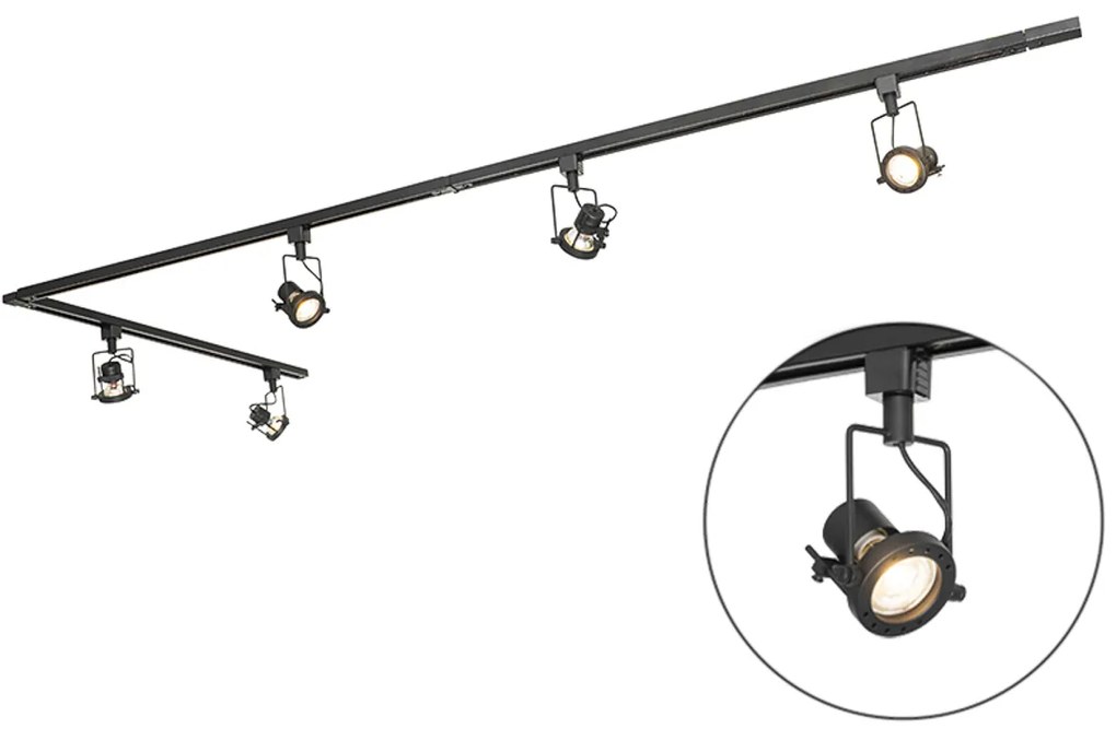 Sistema de trilhos industrial preto com 5 focos monofásicos - Suplux Industrial,Moderno