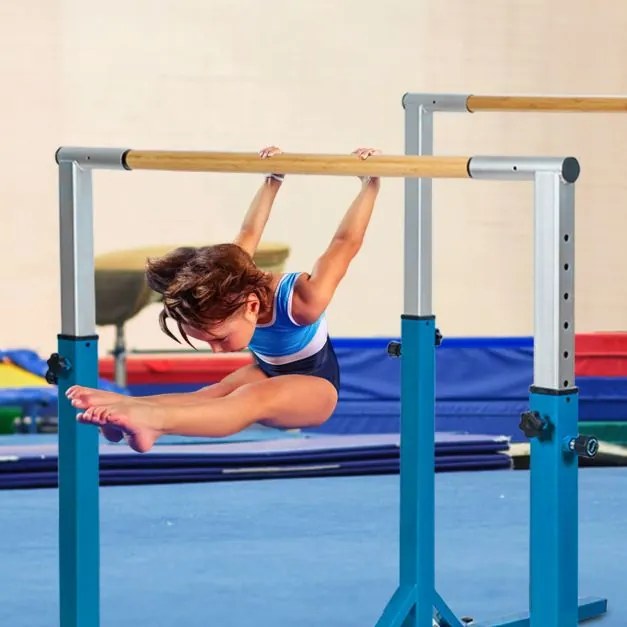 Barras de ginástica paralelas com largura ajustável e 11 alturas Carga 100 kg para crianças 6-12 anos 250 x 131 x 140 cm  Azul