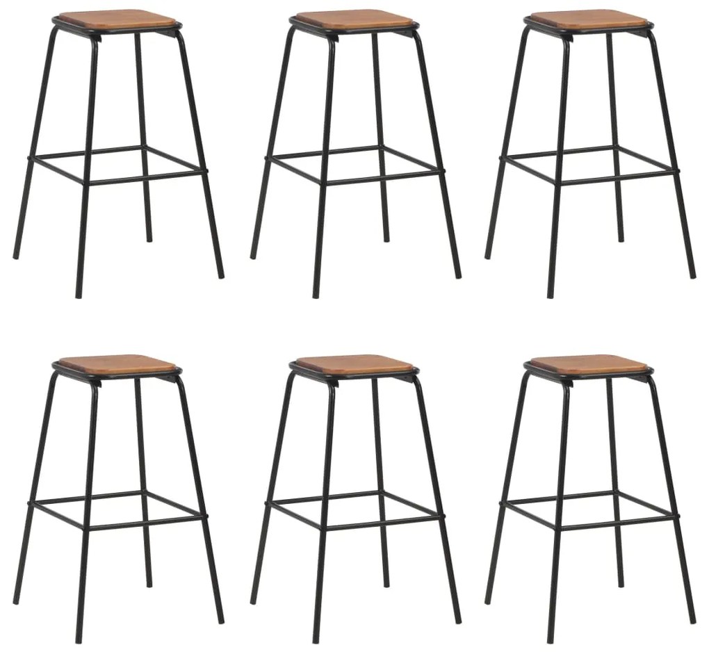 vidaXL Bancos de bar 6 pcs madeira de pinho maciça e aço preto