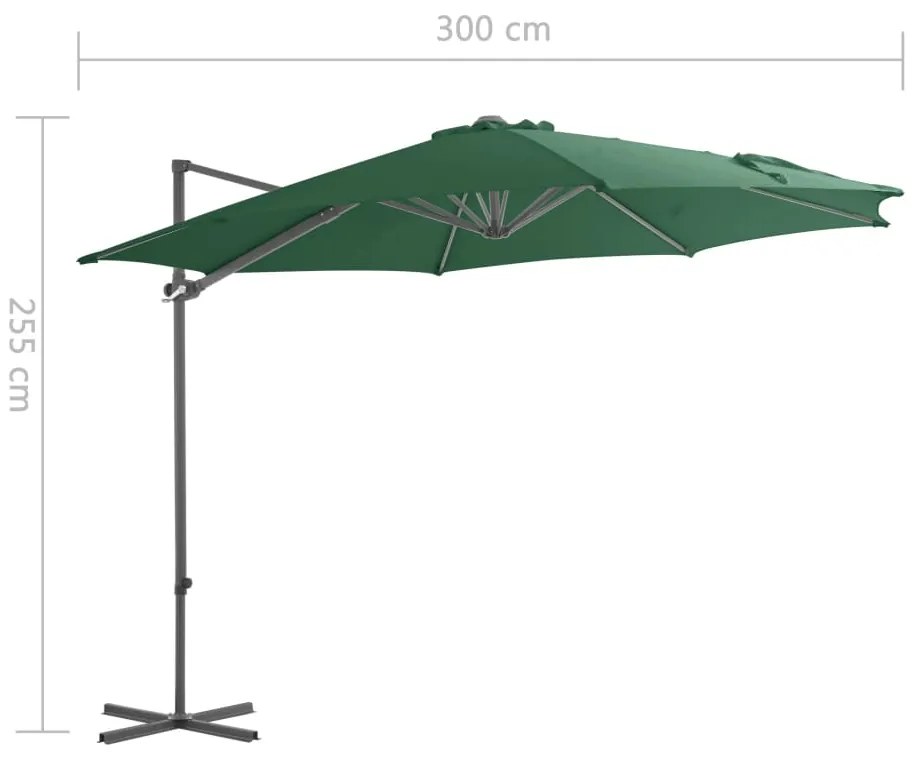 Guarda-sol de jardim cantilever com poste de aço 300 cm verde