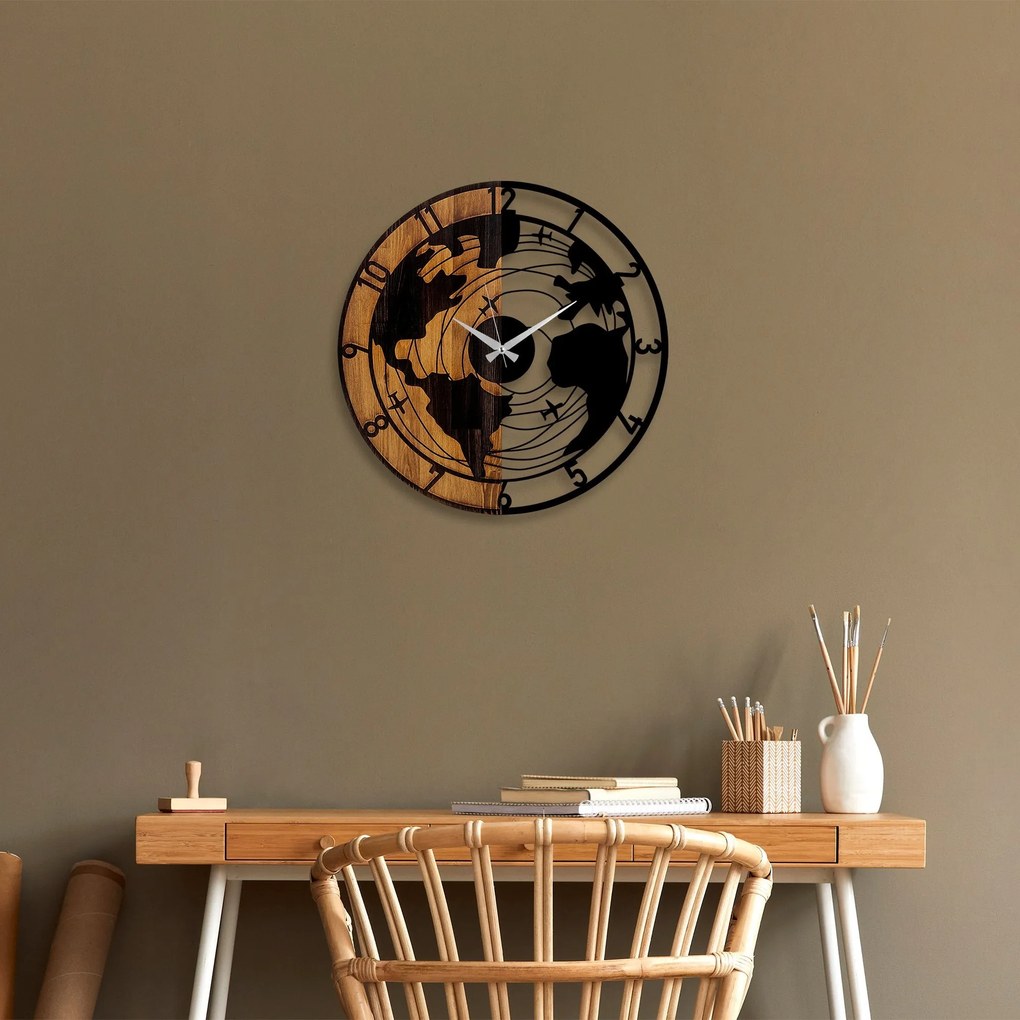 Relógio de Parede Decorativo Mas-041 – Nogueira e Preto – 56 x 3 x 56