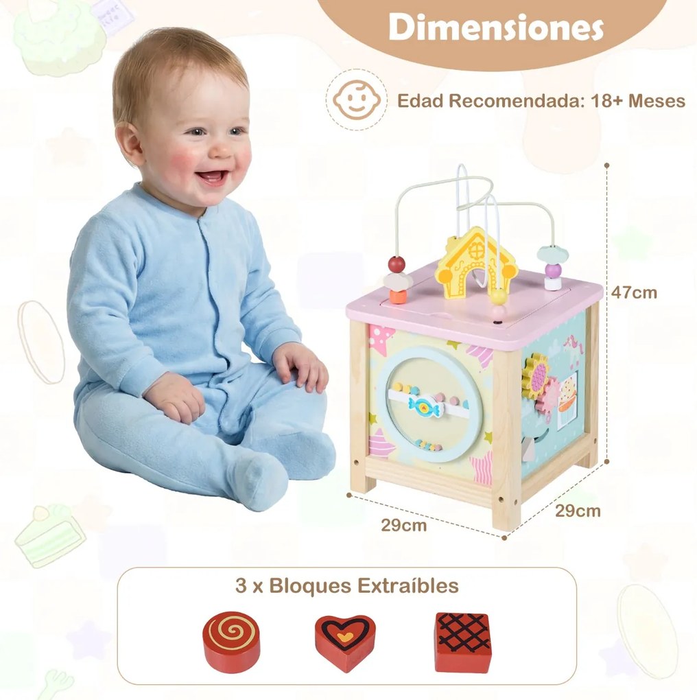 Cubo de atividades de madeira Montessori Brinquedos sensoriais educativos para bebés a partir dos 18 meses