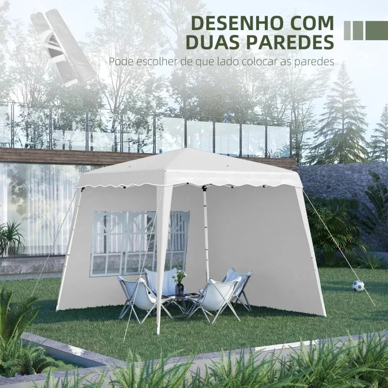 Tenda Dobrável com 2 Paredes Laterais e Altura Ajustável - 2x2m