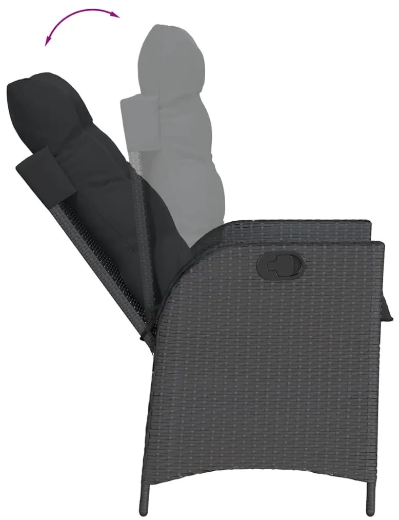 7 pcs conjunto de jantar p/ jardim c/ almofadões vime PE preto