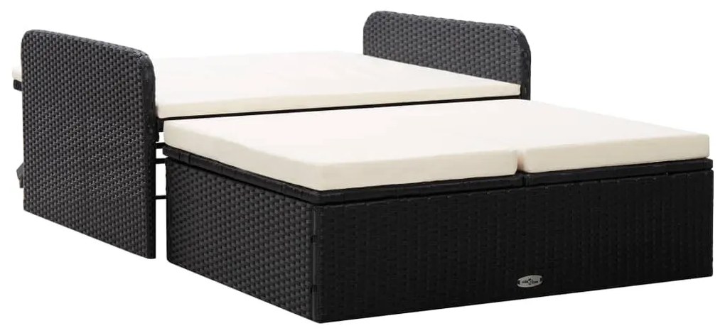 2 pcs conjunto lounge de jardim c/ almofadões vime PE preto