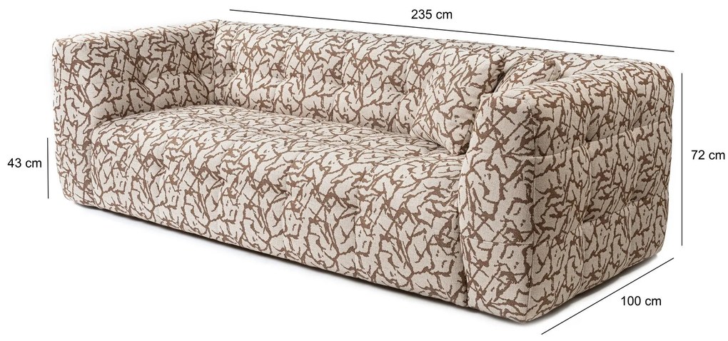 Sofá de 3 Lugares Cady – Castanho Claro – 235x100x72 cm