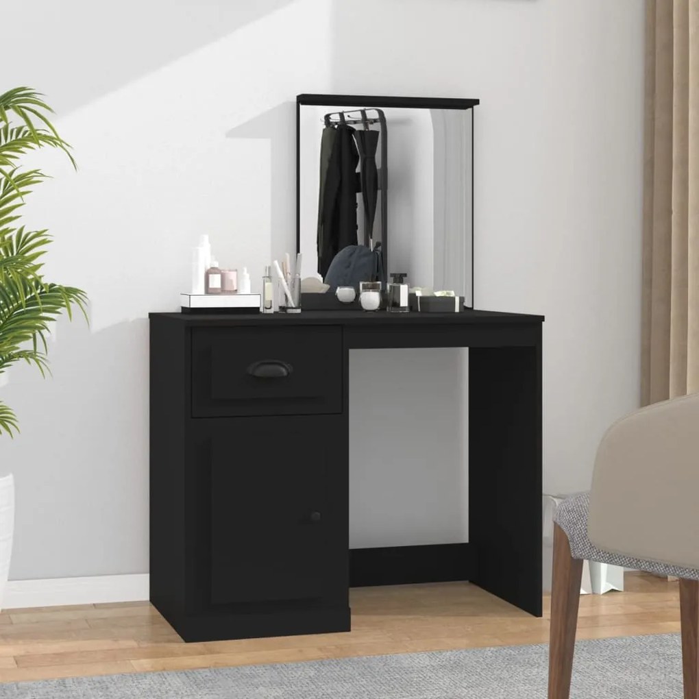 816761 vidaXL Toucador com espelho 90x50x132,5 cm derivados de madeira preto