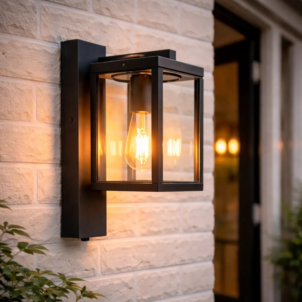 Lanterna de parede exterior preta IP44 com sensor crepuscular - Charlois