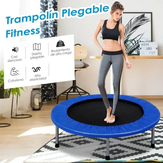 Trampolim dobrável portátil para crianças Fitness Actividades no interior e no exterior 97 x 97 x 19 cm Azul escuro