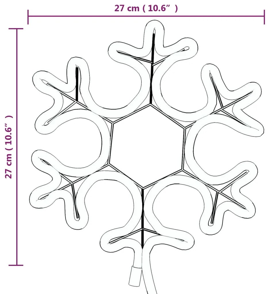 Figuras de flocos de neves com LEDs 2pcs 27x27 cm branco quente