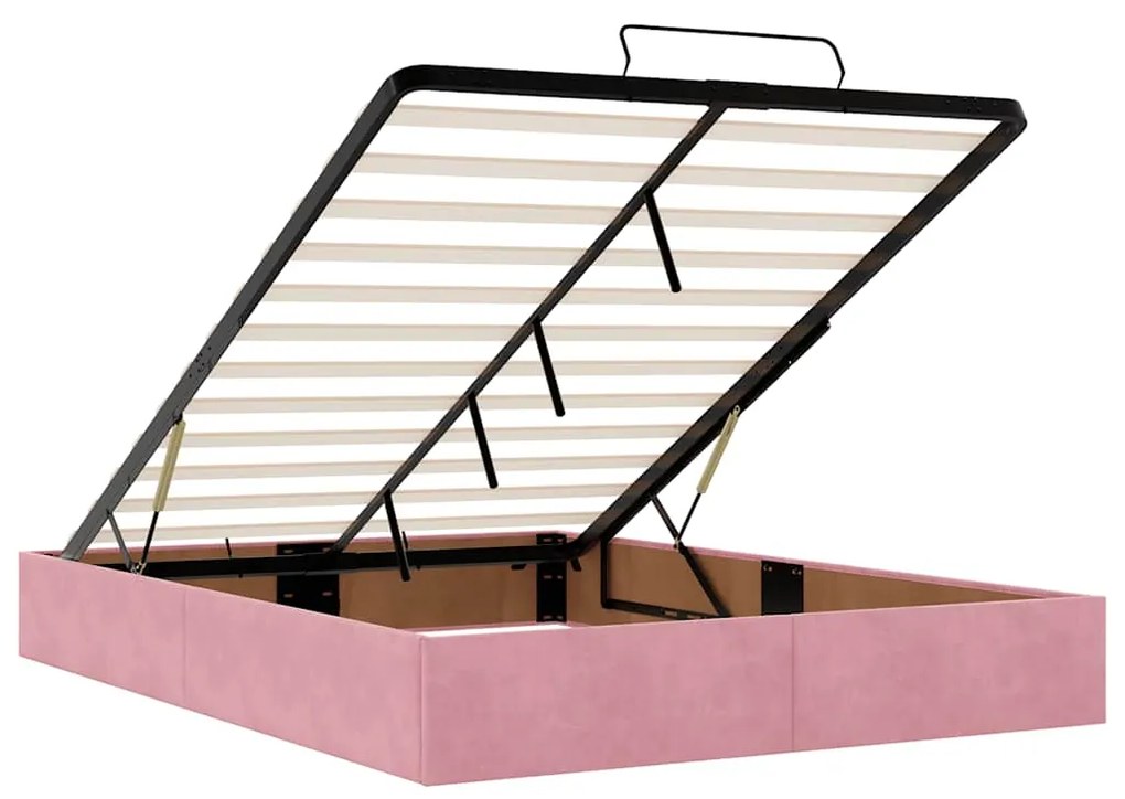 Estrutura de cama otomana com colchão 140x190 cm veludo rosa