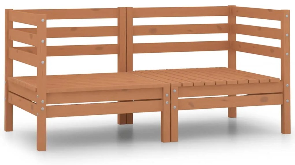 Sofás canto p/ jardim 2 pcs madeira pinho maciça castanho mel