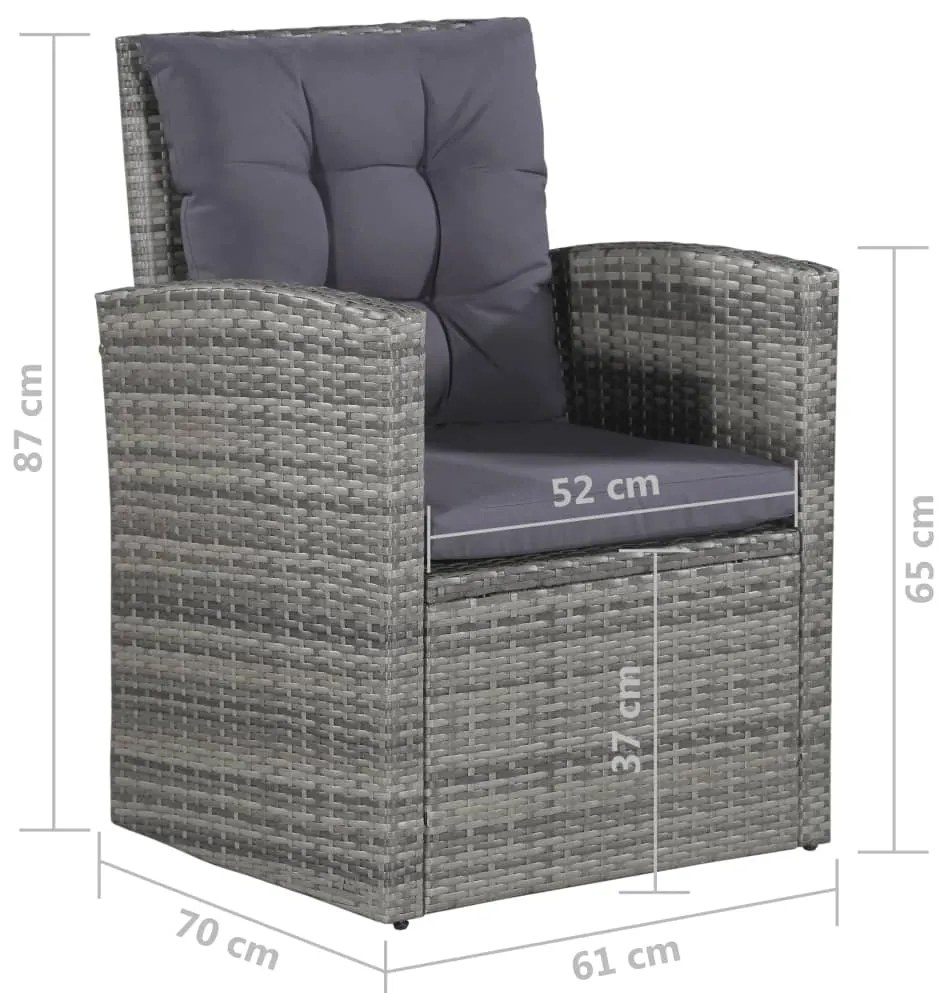 6 pcs conjunto lounge de jardim c/ almofadões vime PE cinzento