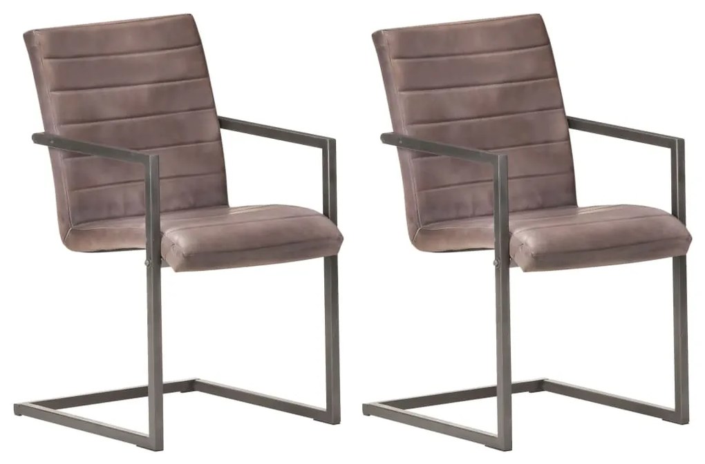 vidaXL Cadeiras de jantar cantilever 2 pcs couro genuíno castanho