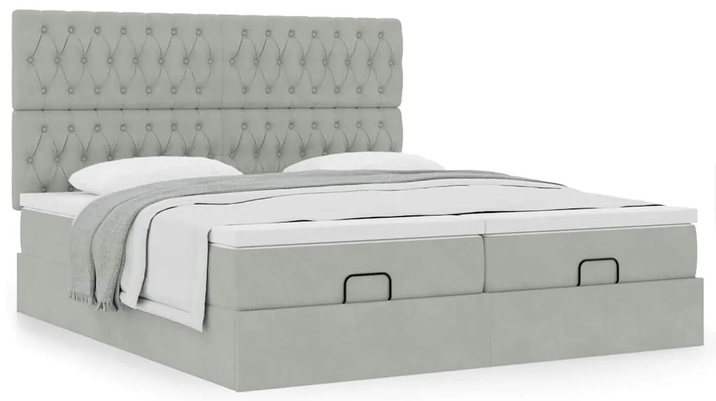 Estrutura cama otomana colchões 160x200cm veludo cinzento claro