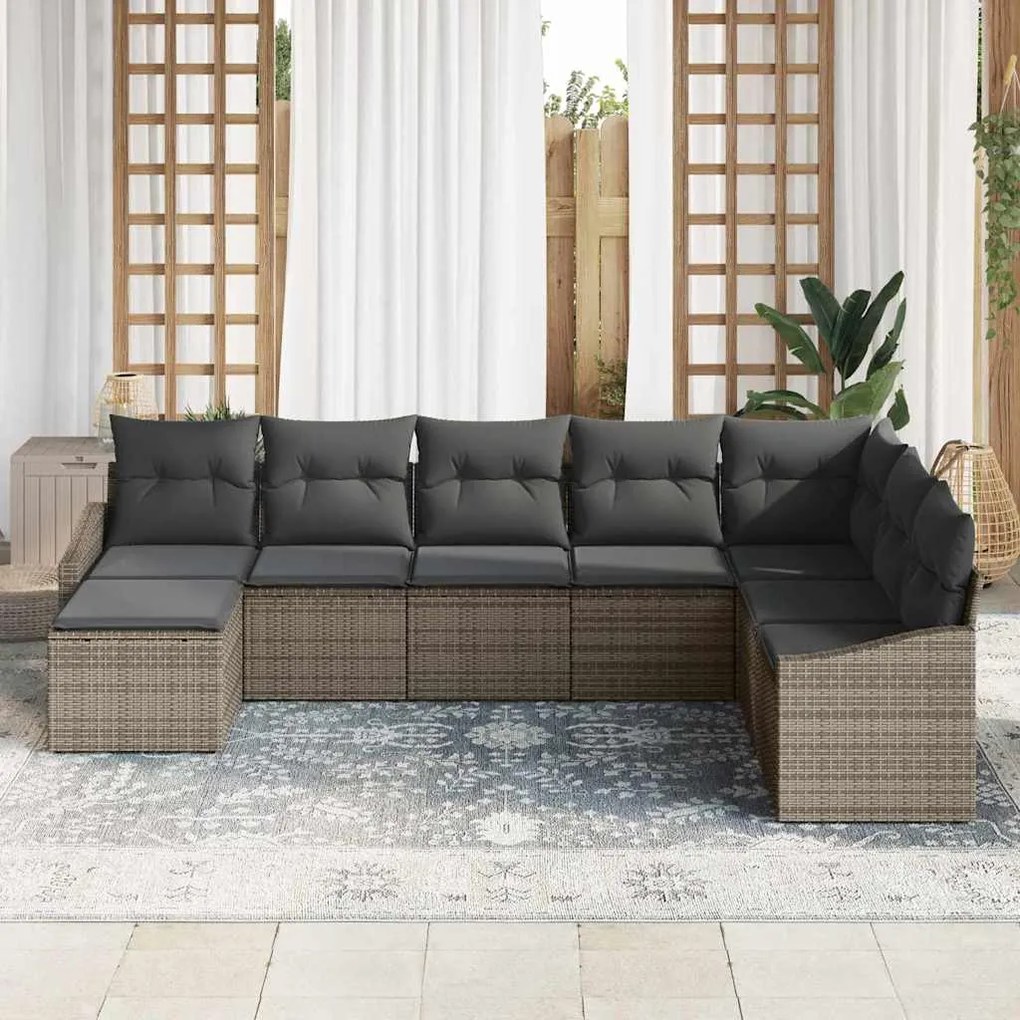 Conjunto de Jantar de Jardim de 8 Peças com Almofadas Cinza