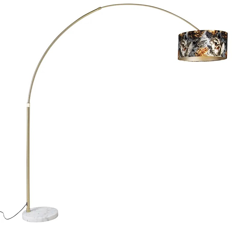 Candeeiro de Arco em Latão com Abaajur com Padrão Floral 50 cm - XXL Clássico / Antigo