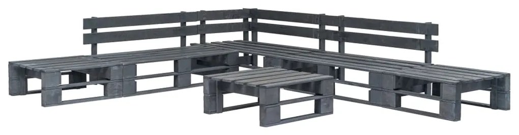 6 pcs conjunto lounge de jardim paletes madeira cinzento