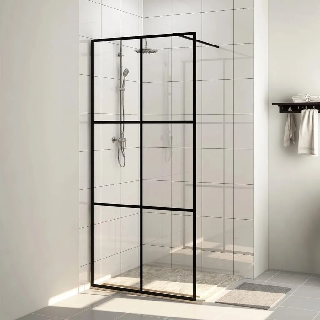 151024 vidaXL Divisória de chuveiro c/ vidro transparente ESG 90x195 cm preto